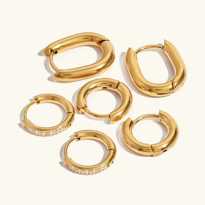 Gold-Plated CZ Hoop Earrings Set for Women