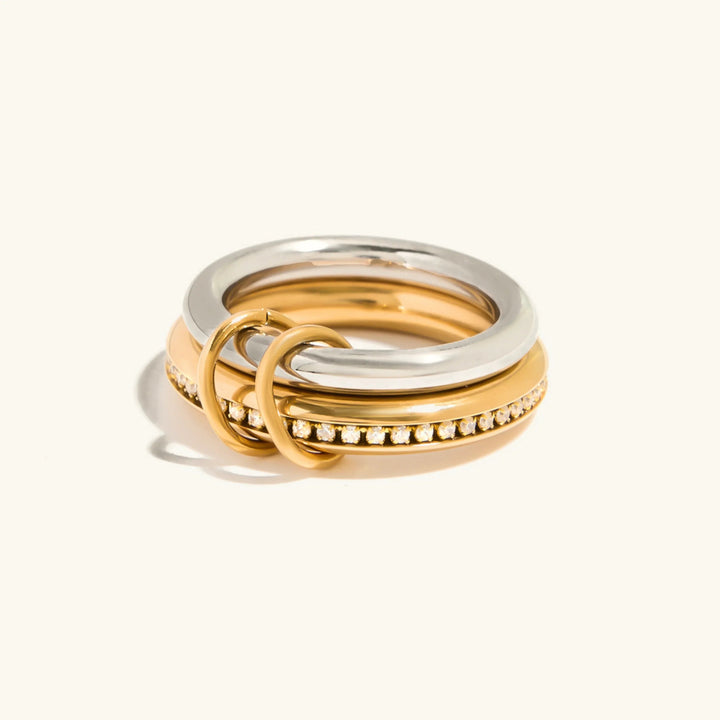 Gold-Plated Cubic Zirconia Stackable Ring Set for Women