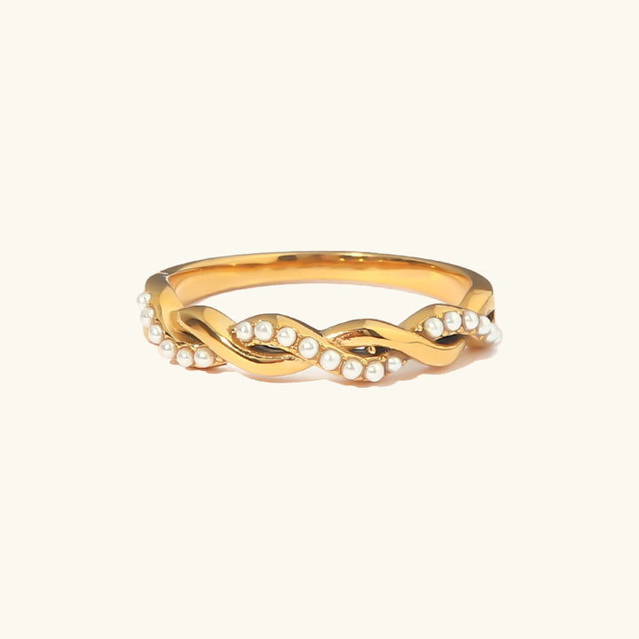 Gold-Plated Twisted Band Ring with Faux Pearls