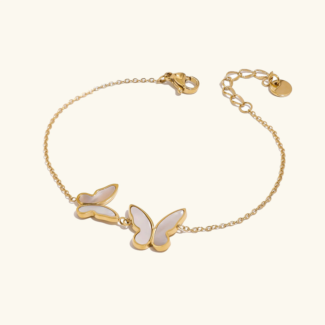 Gold-Plated Faux Pearl Butterfly Bracelet