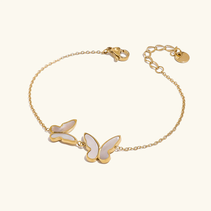 Gold-Plated Faux Pearl Butterfly Bracelet