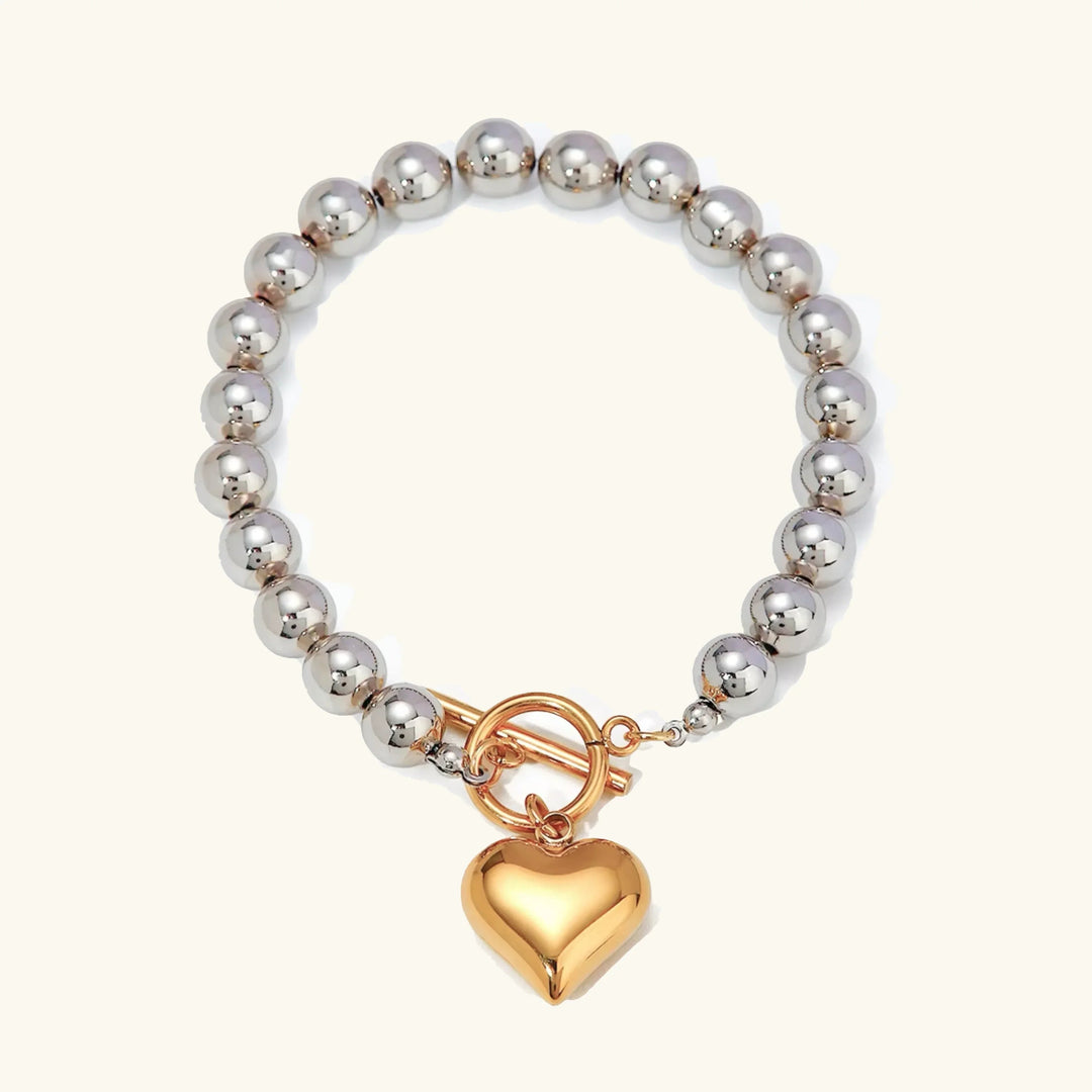 Silver-Tone Bead Heart Bracelet for Women