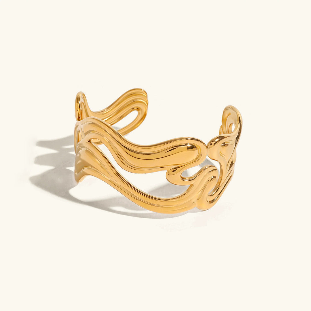 Gold-Plated Wavy Open-Ended Bangle