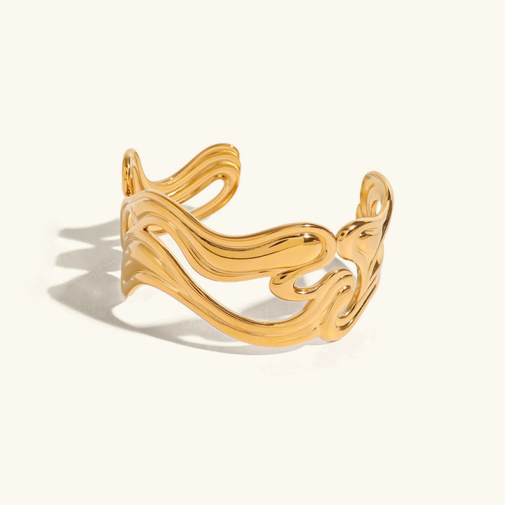 Gold-Plated Wavy Open-Ended Bangle