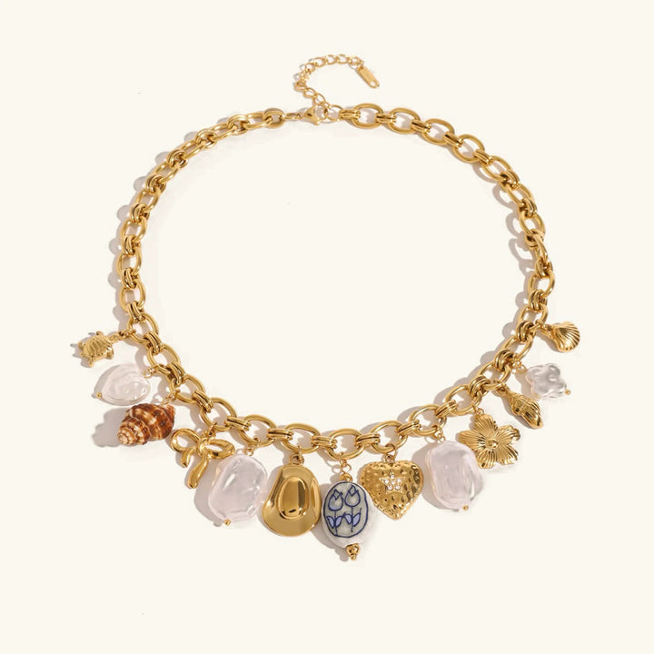 Gold-Plated Faux Pearl Charm Necklace for Women