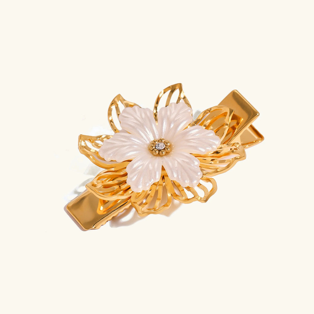 Gold-Plated Floral Pearl Hair Clip