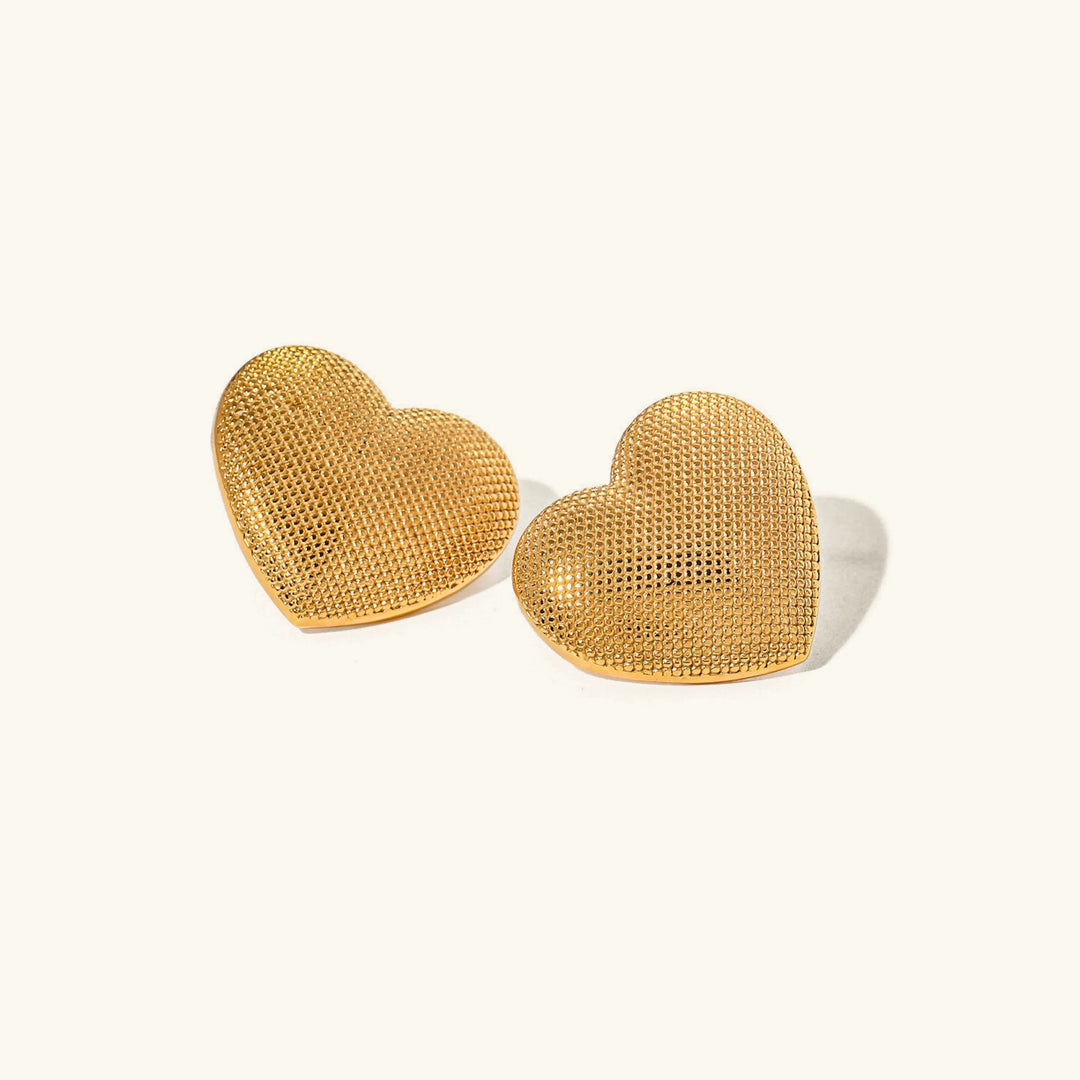 Gold-Plated Textured Heart Earrings