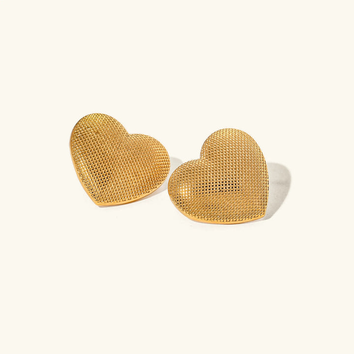 Gold-Plated Textured Heart Earrings