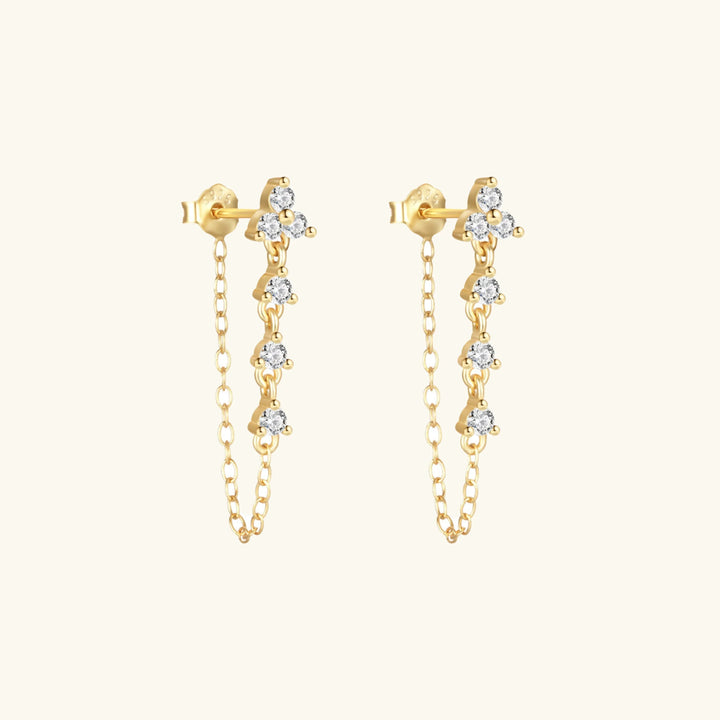 Gold-Plated Diamond Chain Stud Earrings