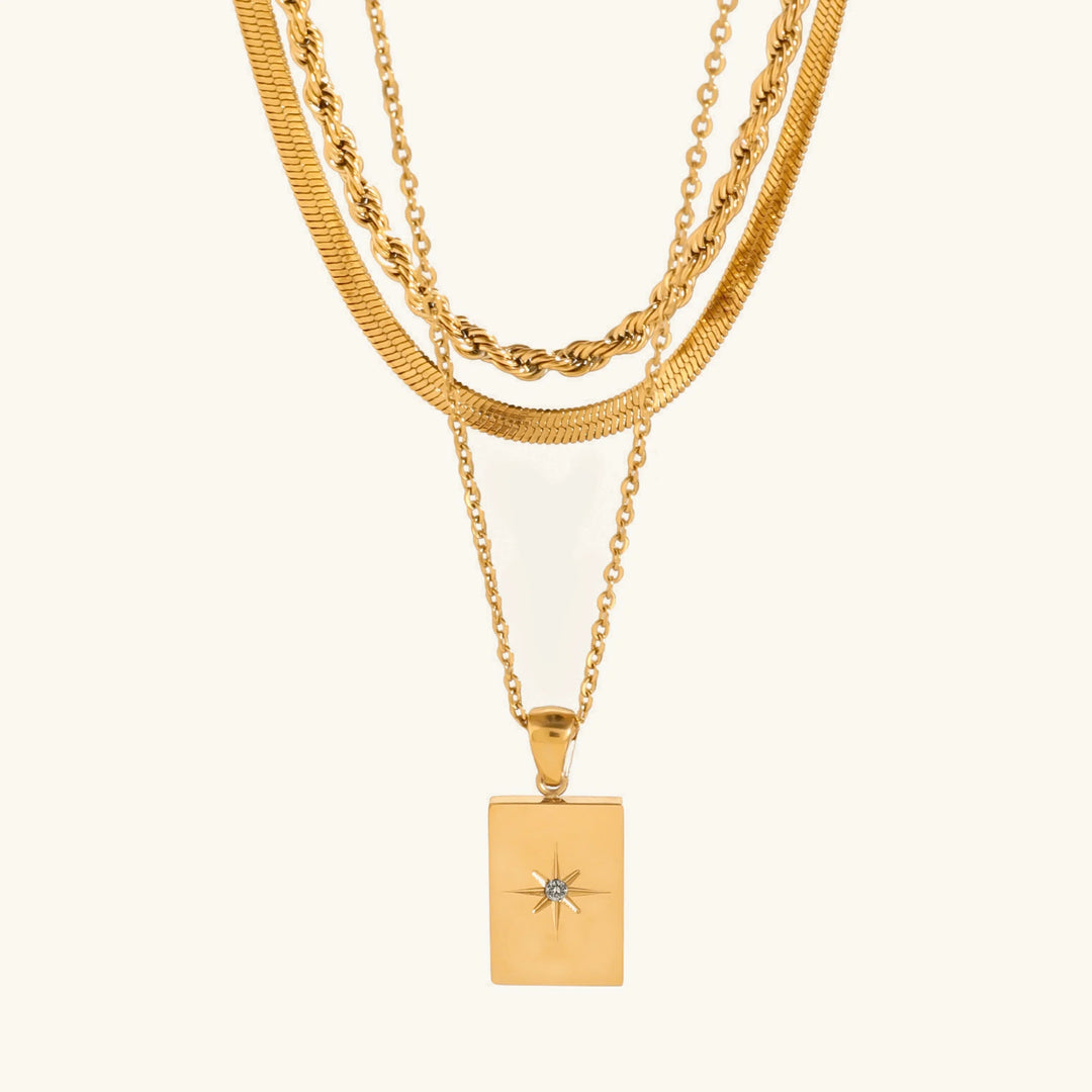 Gold-Plated Layered Necklace with Diamond Simulants