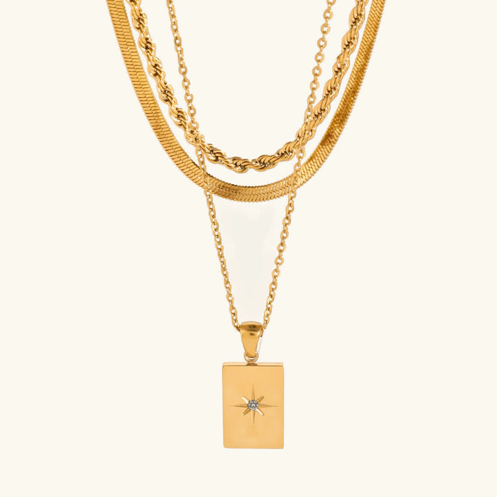 Gold-Plated Layered Necklace with Diamond Simulants