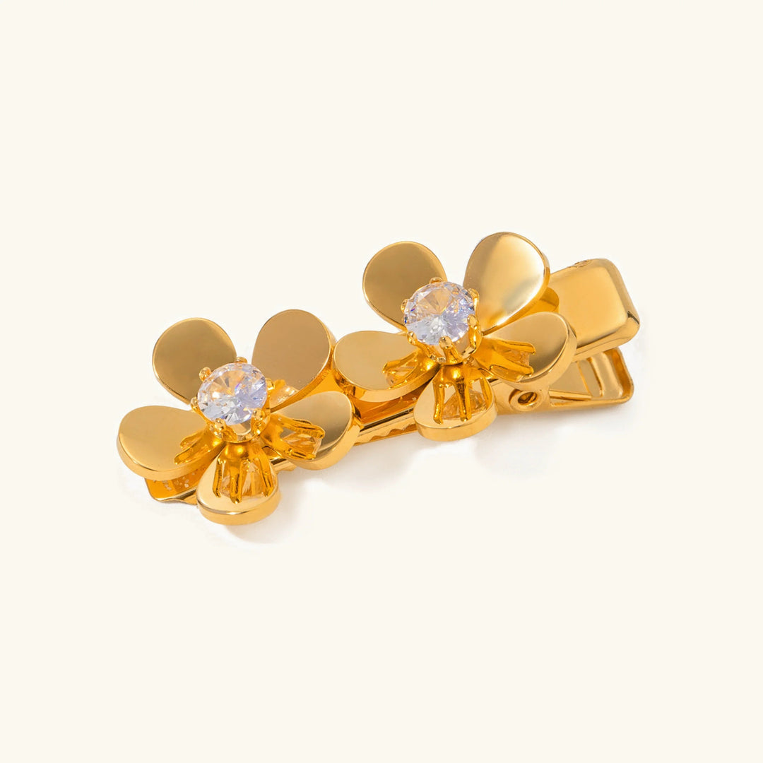 Gold-Plated Diamond Simulant Petal Hair Clip