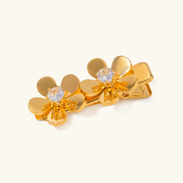Gold-Plated Diamond Simulant Petal Hair Clip