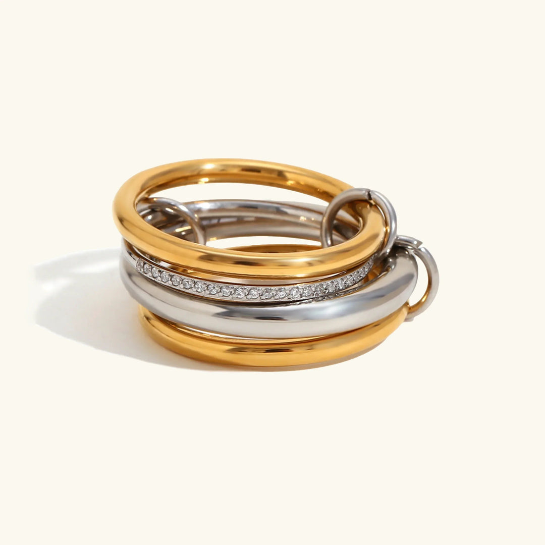 Gold-Plated Silver-Tone CZ Stackable Ring for Women
