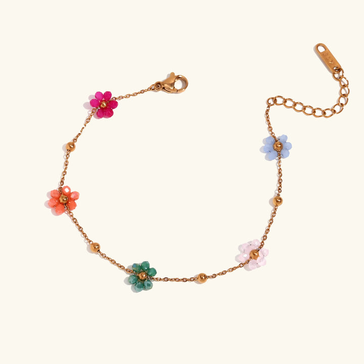 Gold-Plated Glass Flower Bracelet for Women