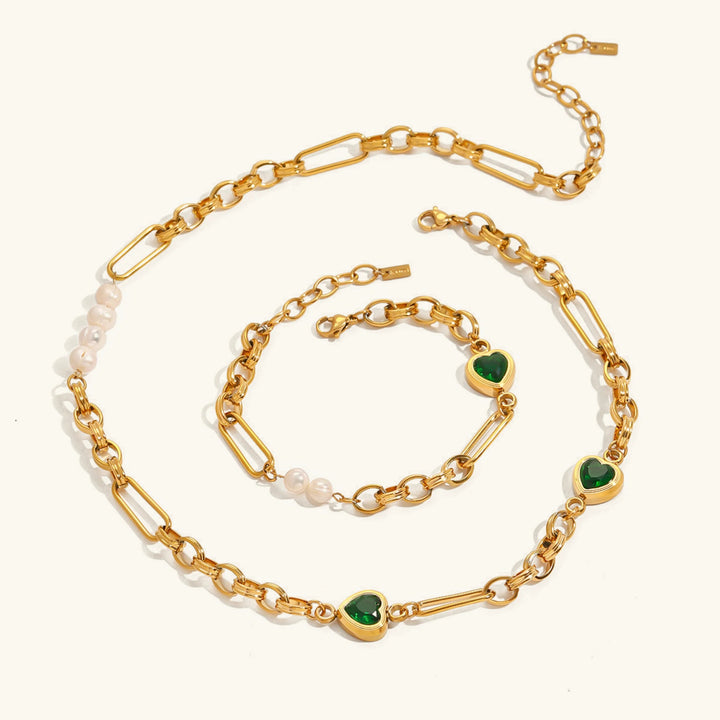 Gold-Plated Crystal Faux Pearl 2-Piece Set