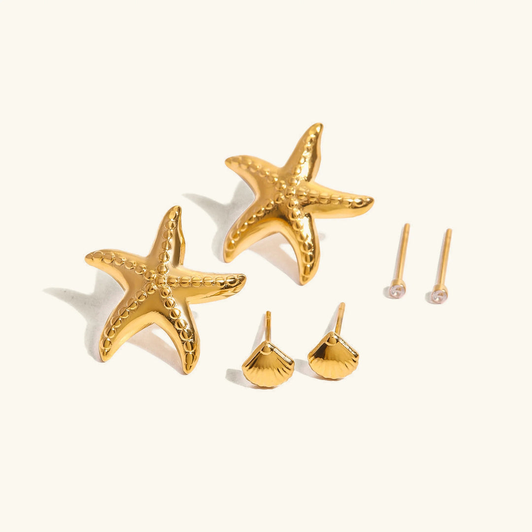 Gold-Plated CZ Ocean Earring 3-Piece Set