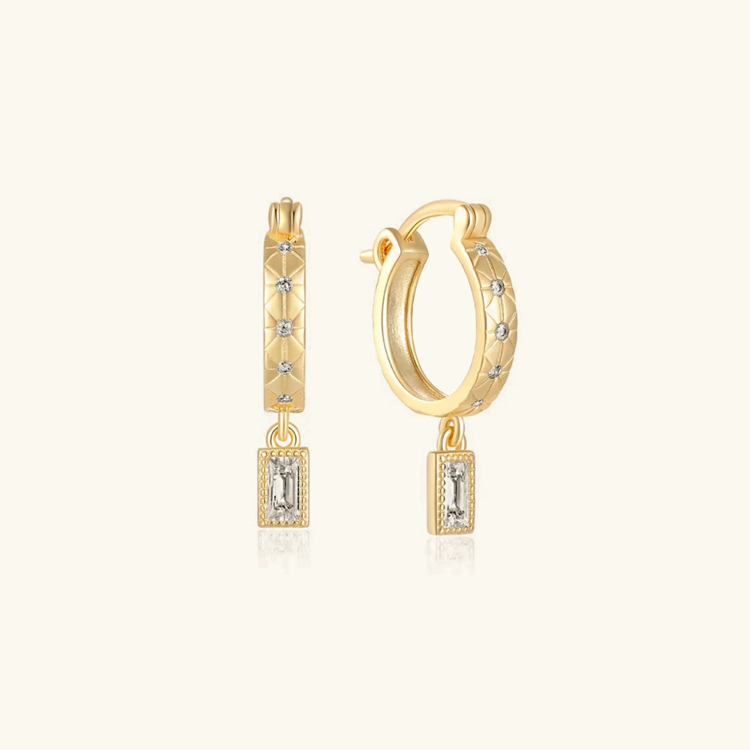Gold-Plated CZ Drop Hoop Earrings for Women