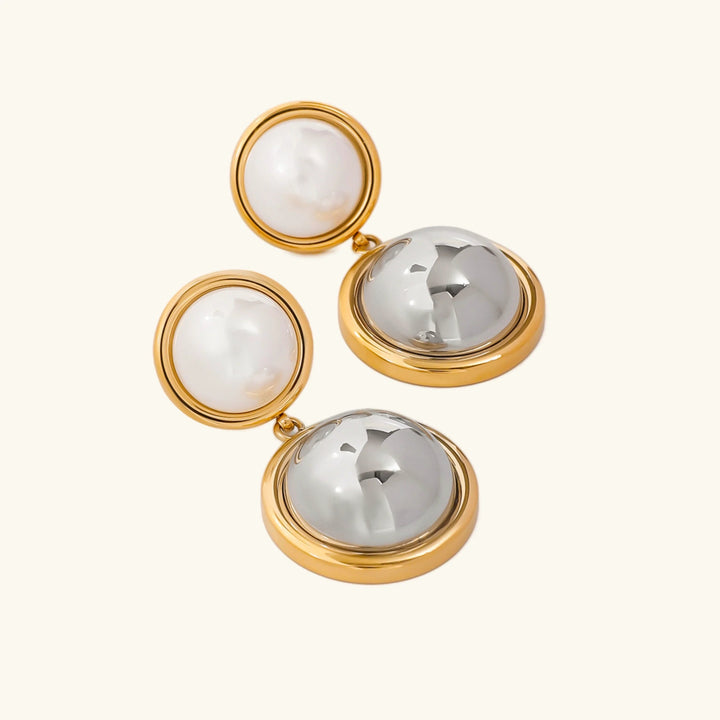 Gold-Plated Faux Pearl Dome Drop Earrings