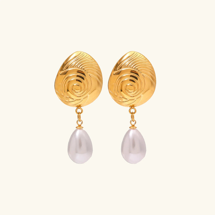 Gold-Plated Nautical Dome Freshwater Pearl Earrings