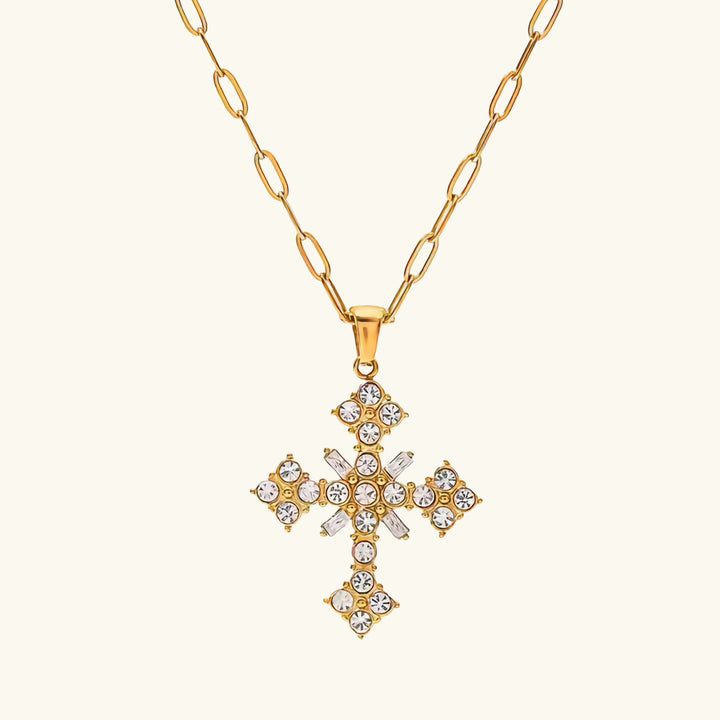 Gold-Plated Crystal Cross Pendant Necklace