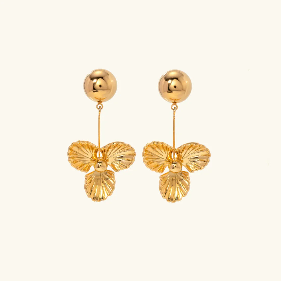 Gold-Plated Drop Earrings with Carved Petals