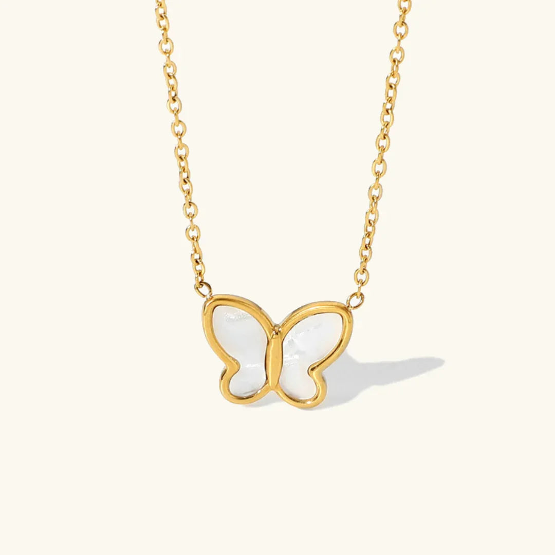 Gold-Tone Butterfly Pendant Necklace with Faux Pearl-Look Detail