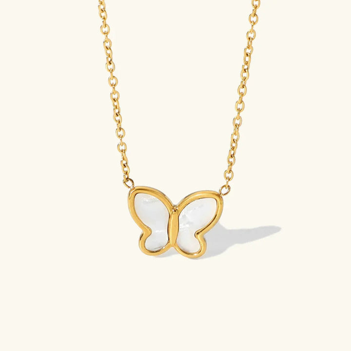 Gold-Plated Faux Pearl Butterfly Pendant Necklace for Women