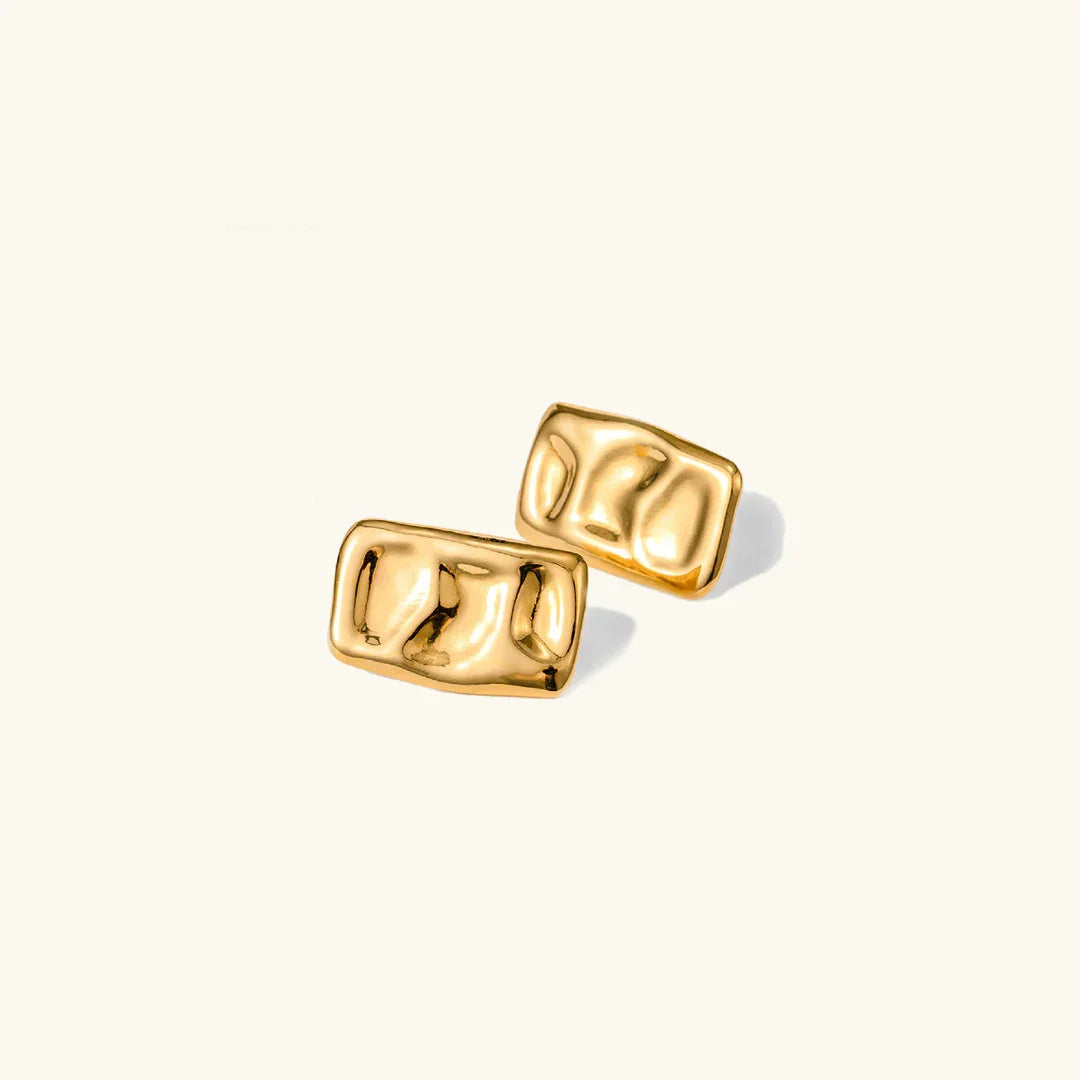 Gold-Plated Hammered Rectangular Earrings