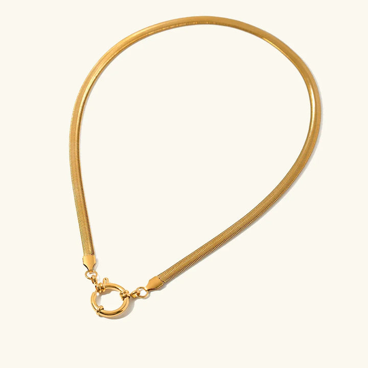 Gold-Plated Snake Chain Necklace with Round Pendant