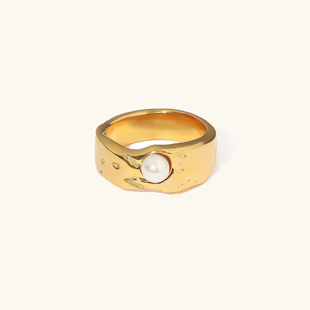 Gold-Plated Faux Pearl Statement Ring for Women
