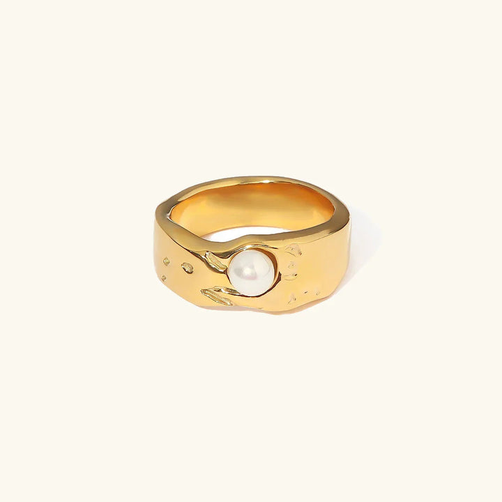 Gold-Plated Faux Pearl Statement Ring for Women
