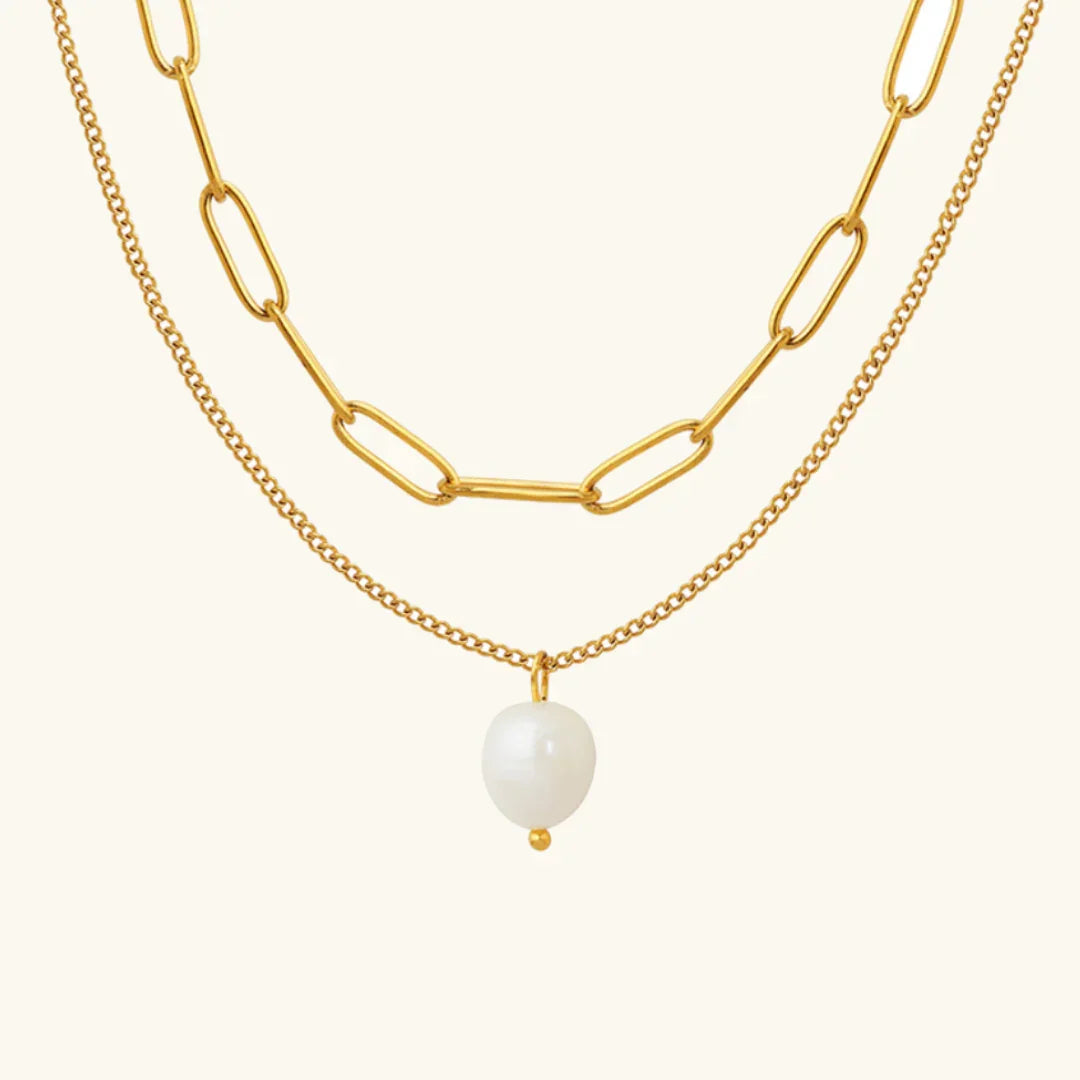 Gold Plated Faux Pearl Layered Pendant Necklace for Women
