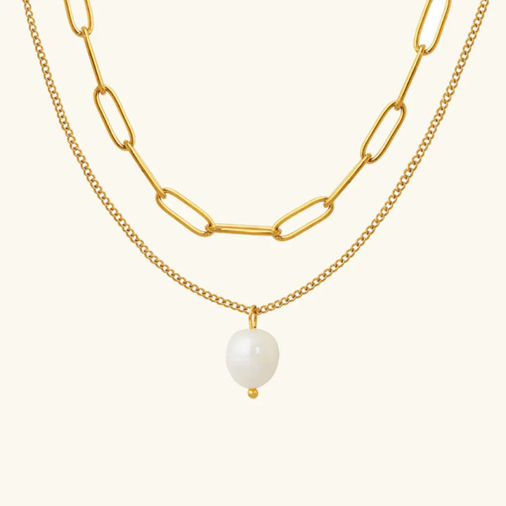 Gold Plated Faux Pearl Layered Pendant Necklace for Women