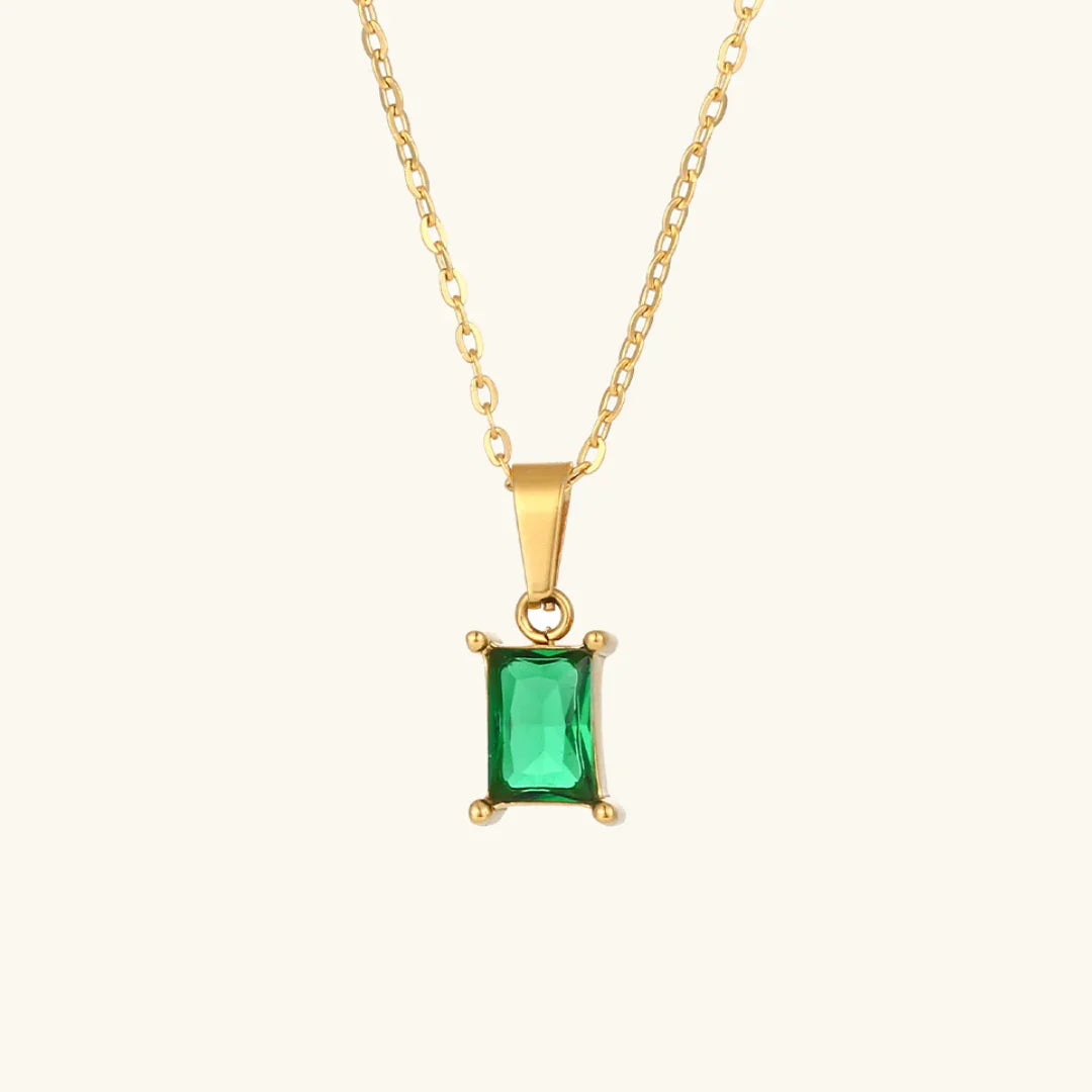 Gold-Plated Green Emerald Necklace