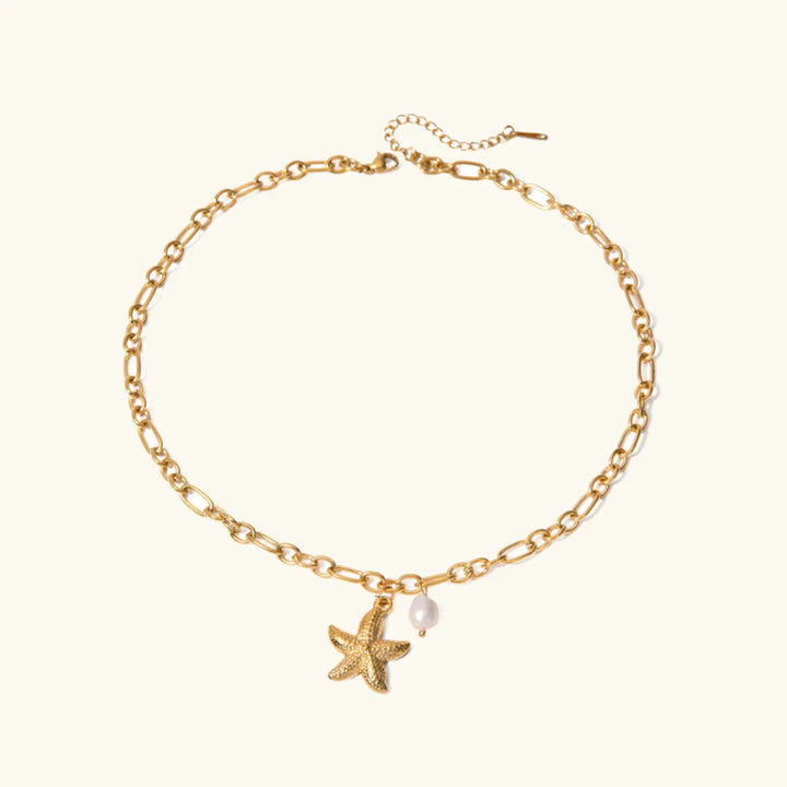 Gold-Plated Necklace with Starfish Pendant and Freshwater Pearl