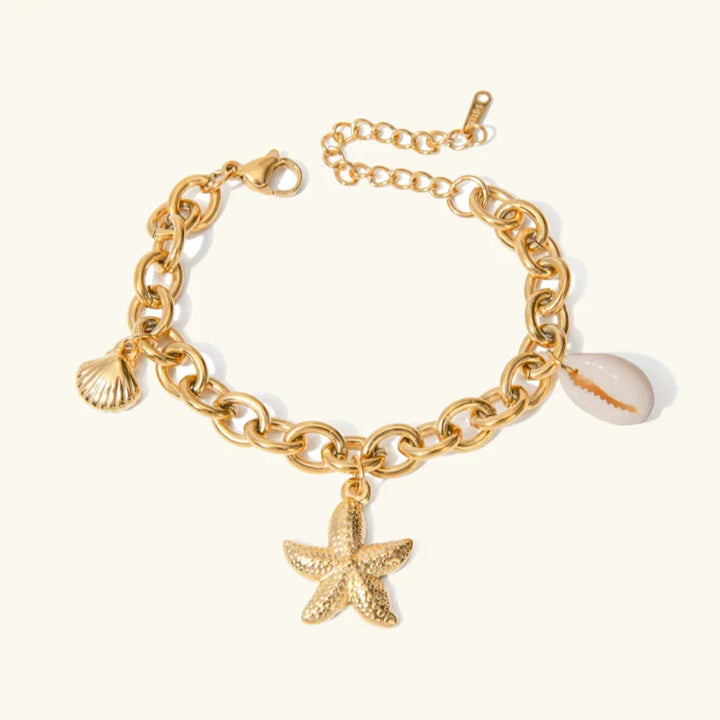 Gold-Plated Bracelet with Starfish, Shell, and Conch Pendants