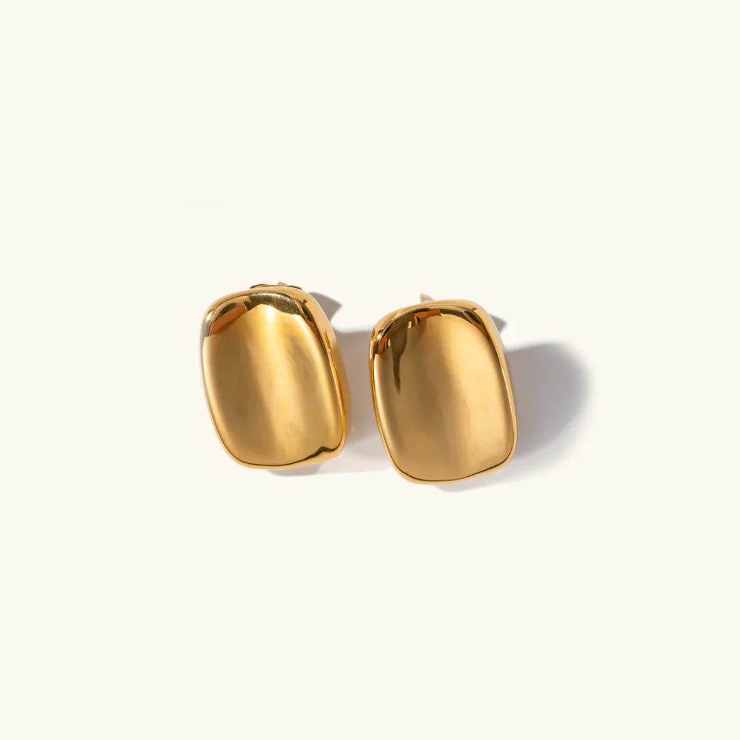 Gold-Plated Rectangular Stud Earrings for Women