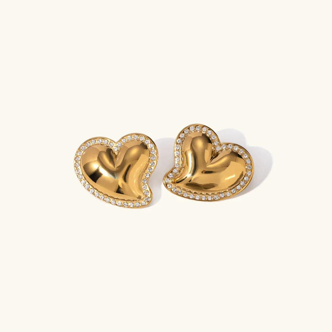Gold-Plated Cubic Zirconia Heart Stud Earrings for Women