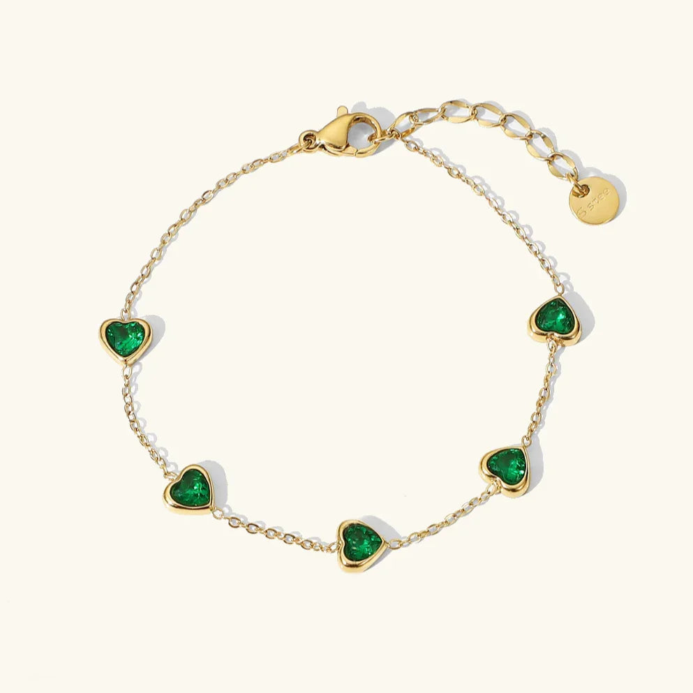 Gold-Plated Bracelet with AAAAA Diamond Simulants and Heart-Shaped Stones