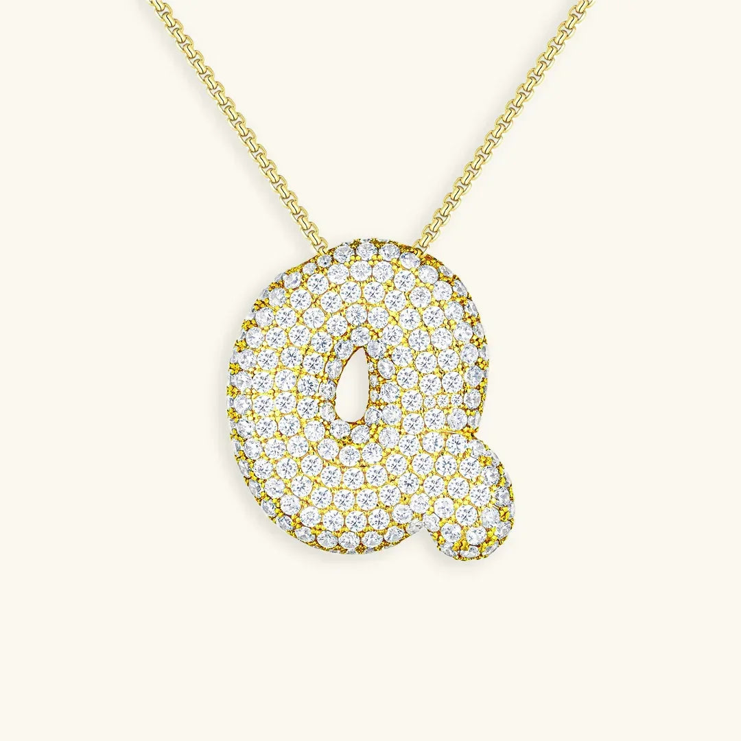 Gold-Plated Bubble Initial Diamond Necklace