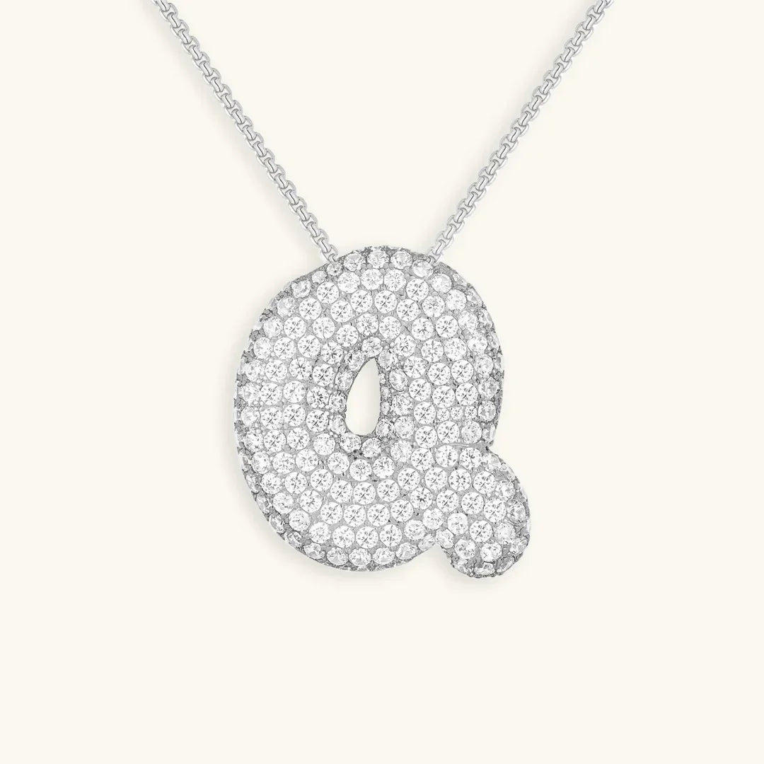 Gold-Plated Bubble Initial Diamond Necklace