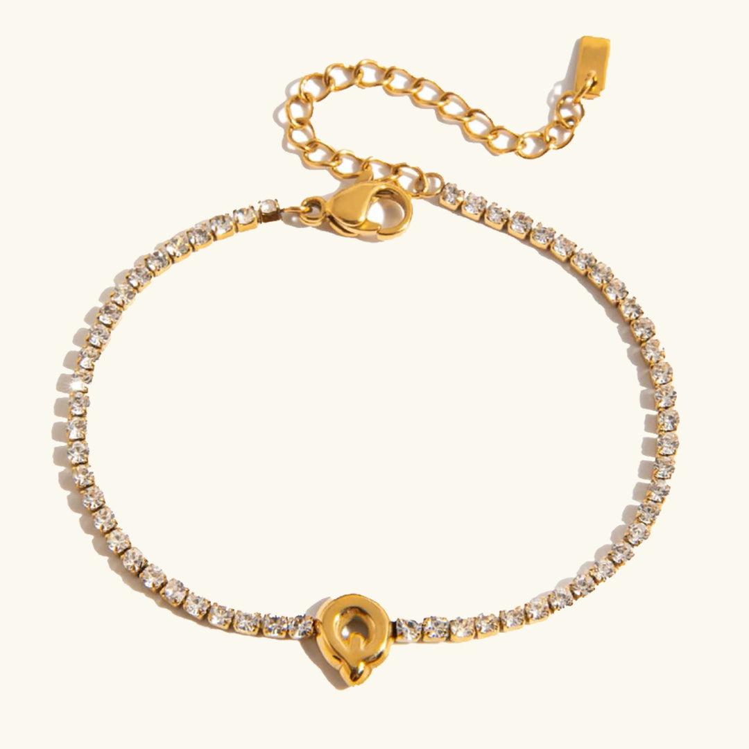 Gold-Plated Cubic Zirconia Initial Tennis Bracelet for Women