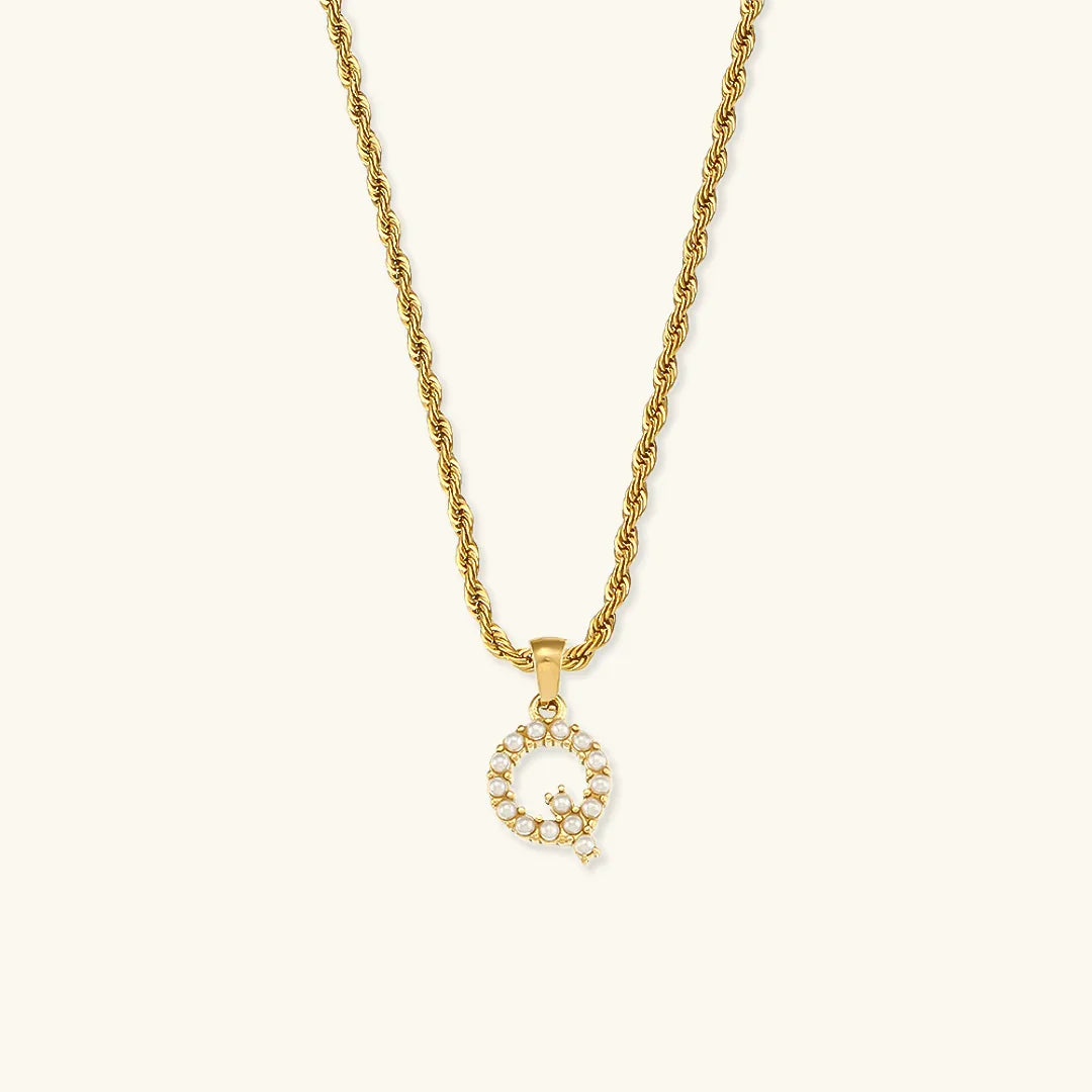 Gold-Plated Initial Letter Necklace with Freshwater Pearls
