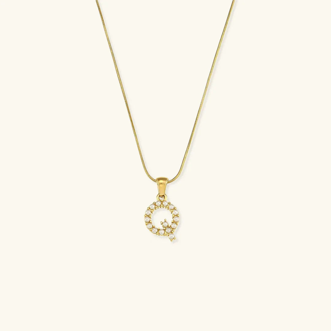 Gold-Plated Initial Letter Necklace with Freshwater Pearls