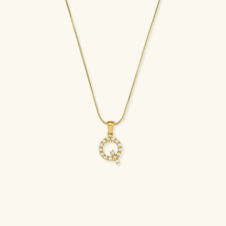 Gold-Plated Initial Letter Necklace with Freshwater Pearls