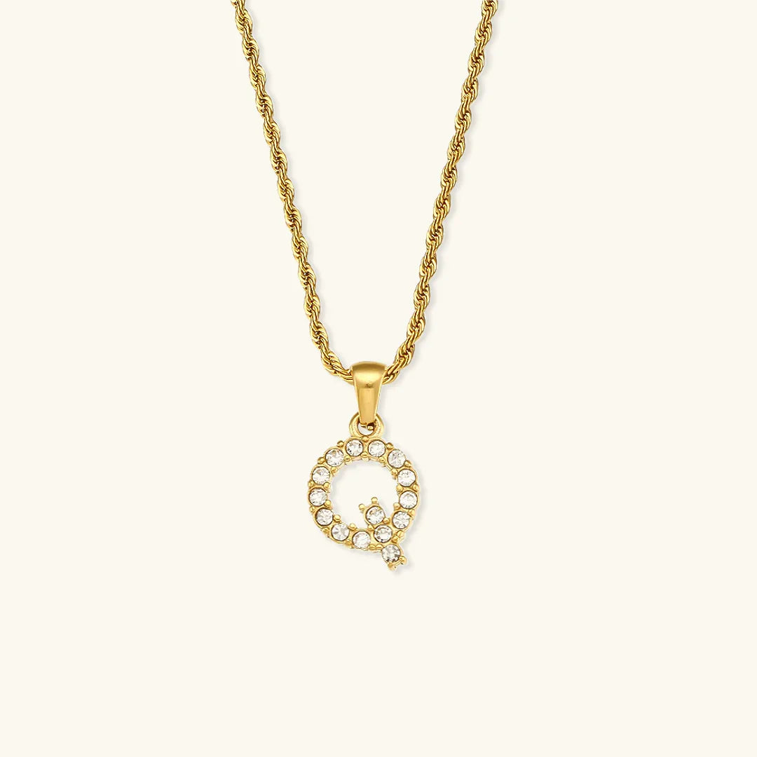 Gold-Plated Initial Pendant Necklace with Diamond Simulants