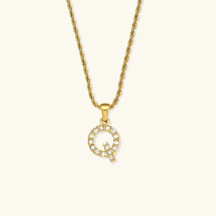 Gold-Plated Initial Pendant Necklace with Diamond Simulants