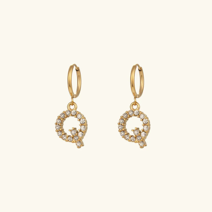 Gold-Plated Initial Letter Earrings with Diamond Simulants