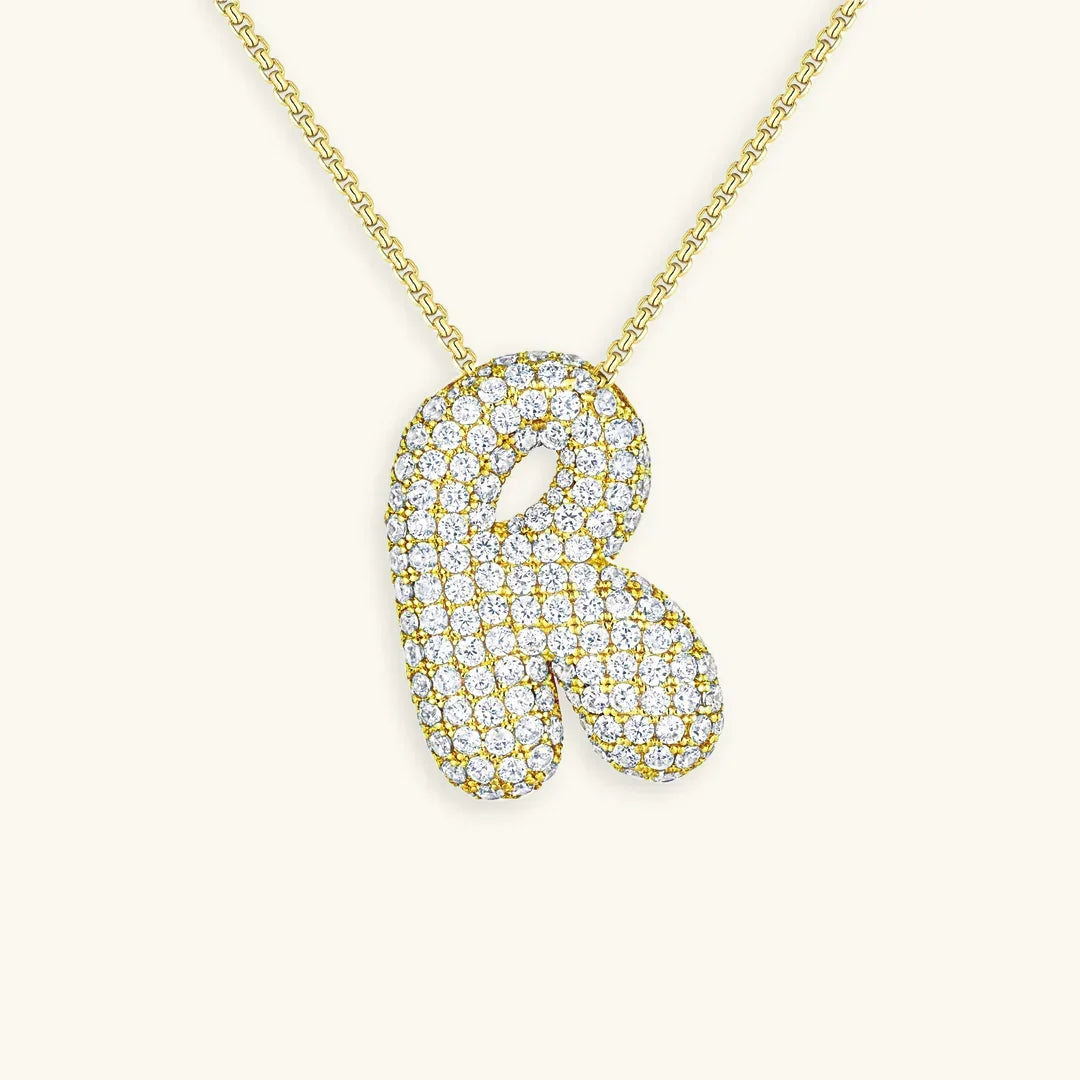 Gold-Plated Bubble Initial Diamond Necklace